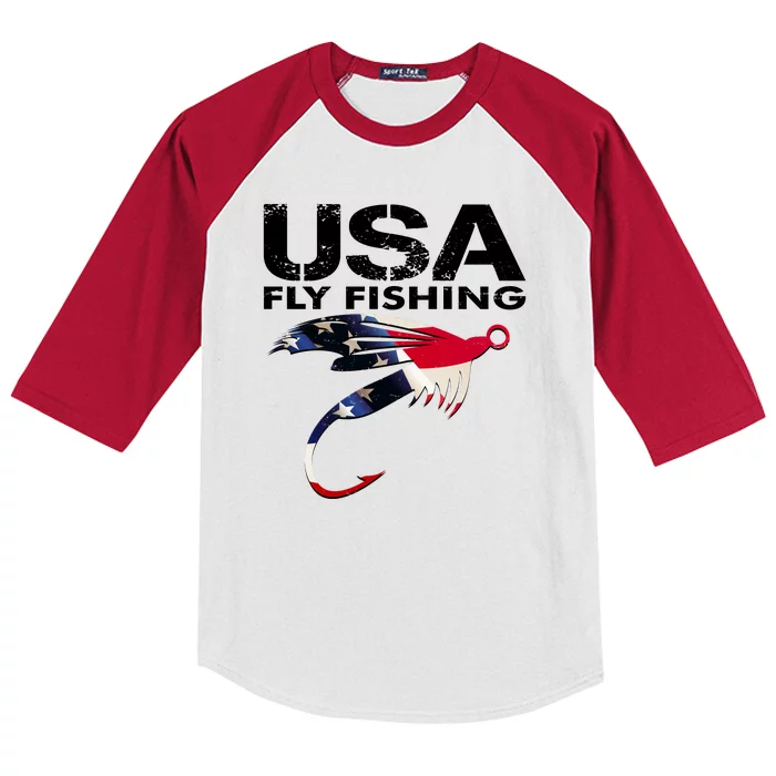 USA Fly Fishing Sport Fishing Fan Kids Colorblock Raglan Jersey