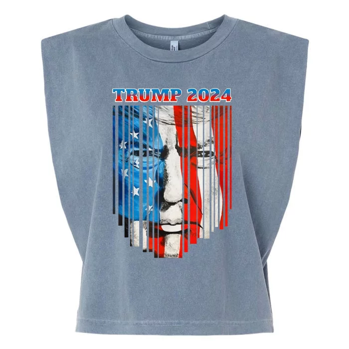 US Flag Face Trump 2024 Vintage Donald Trump 4th Of July Garment-Dyed Women's Muscle Tee