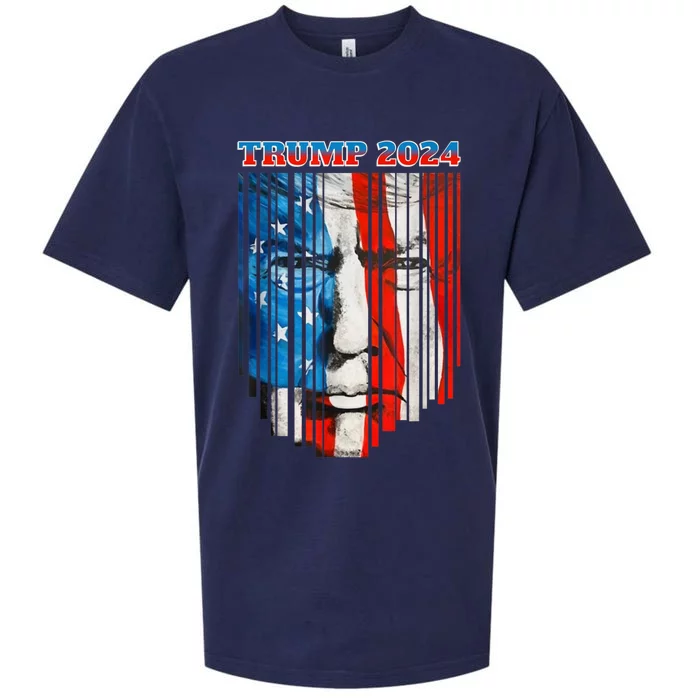 US Flag Face Trump 2024 Vintage Donald Trump 4th Of July Sueded Cloud Jersey T-Shirt