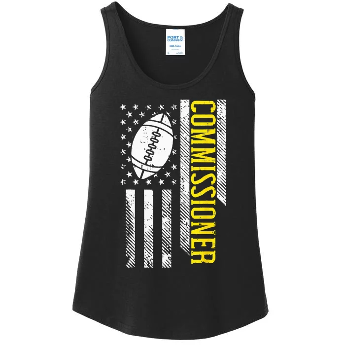 US Flag Fantasy Football Commissioner Commish FFL Patriotic Ladies Essential Tank