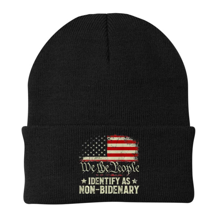 USA Flag Funny Biden I Identify As Non-Bidenary Knit Cap Winter Beanie