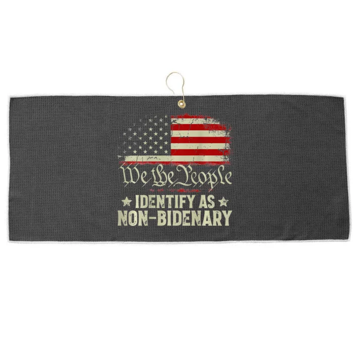 USA Flag Funny Biden I Identify As Non-Bidenary Large Microfiber Waffle Golf Towel