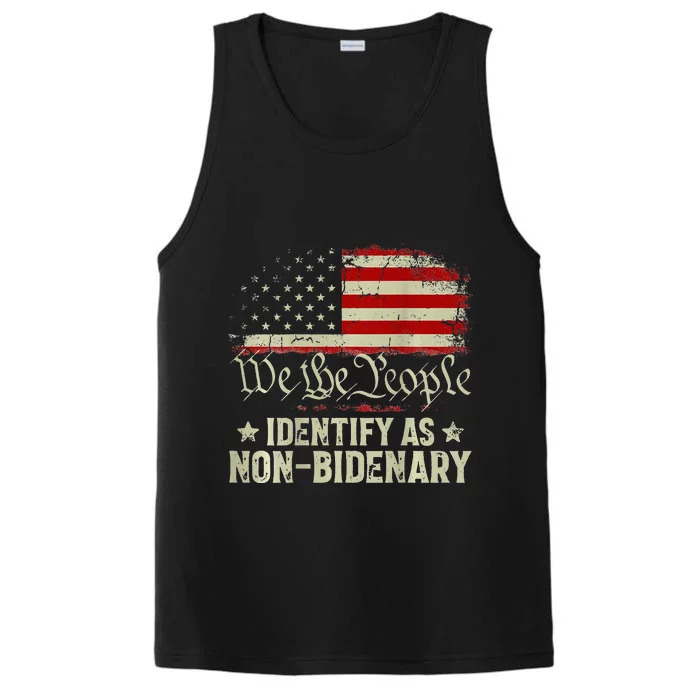 USA Flag Funny Biden I Identify As Non-Bidenary Performance Tank