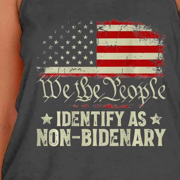 USA Flag Funny Biden I Identify As Non-Bidenary Women's Knotted Racerback Tank