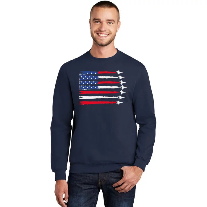 Usa Flag Fighter Jets Patriotic Red Blue White 4th Of July Tall Sweatshirt