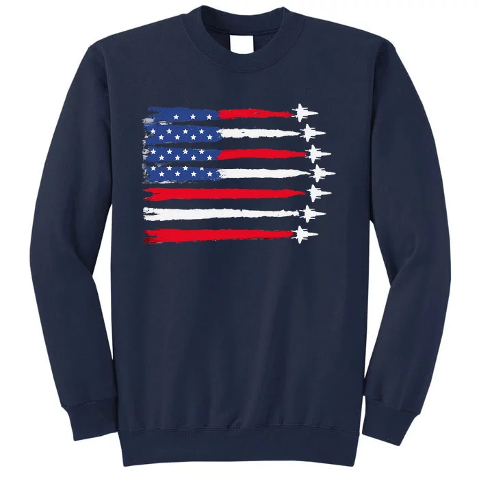 Usa Flag Fighter Jets Patriotic Red Blue White 4th Of July Tall Sweatshirt