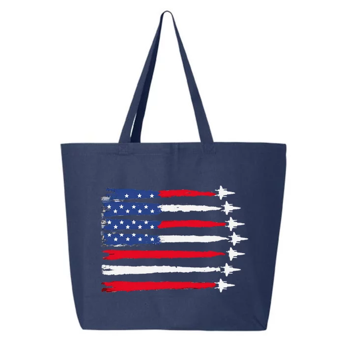 Usa Flag Fighter Jets Patriotic Red Blue White 4th Of July 25L Jumbo Tote