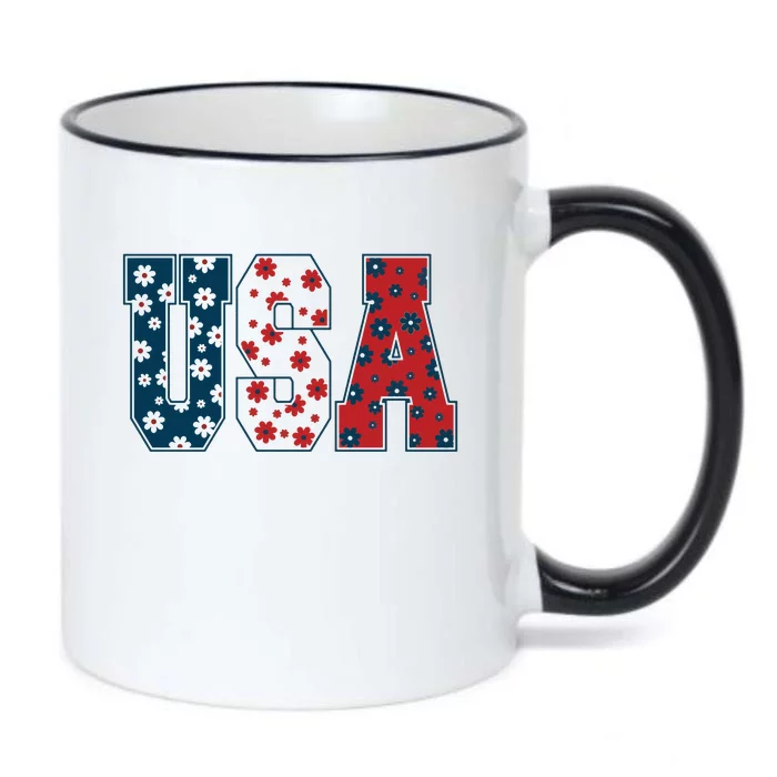 Usa Flag Floral Indigo 4th Of July Memorial Day Black Color Changing Mug