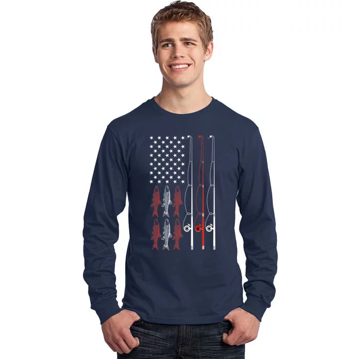 USA Flag Fishing Dad Grandpa Vintage Fishing Dad Tall Long Sleeve T-Shirt