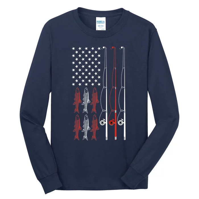 USA Flag Fishing Dad Grandpa Vintage Fishing Dad Tall Long Sleeve T-Shirt