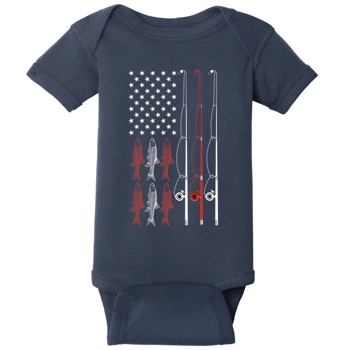 USA Flag Fishing Dad Grandpa Vintage Fishing Dad Baby Bodysuit