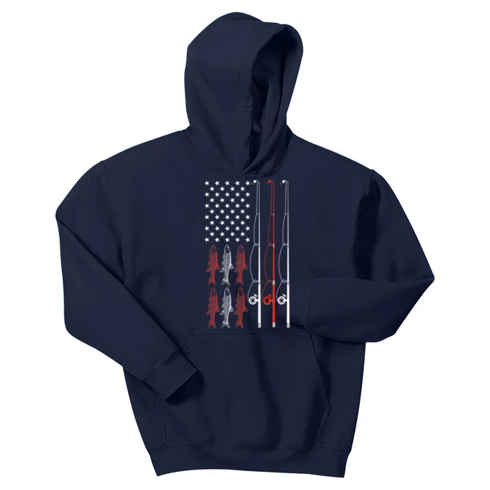 USA Flag Fishing Dad Grandpa Vintage Fishing Dad Kids Hoodie