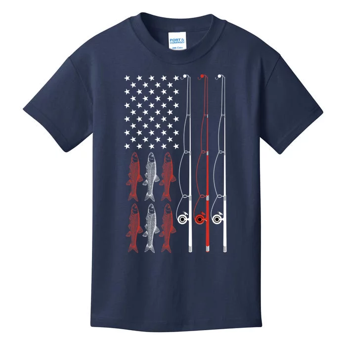 USA Flag Fishing Dad Grandpa Vintage Fishing Dad Kids T-Shirt