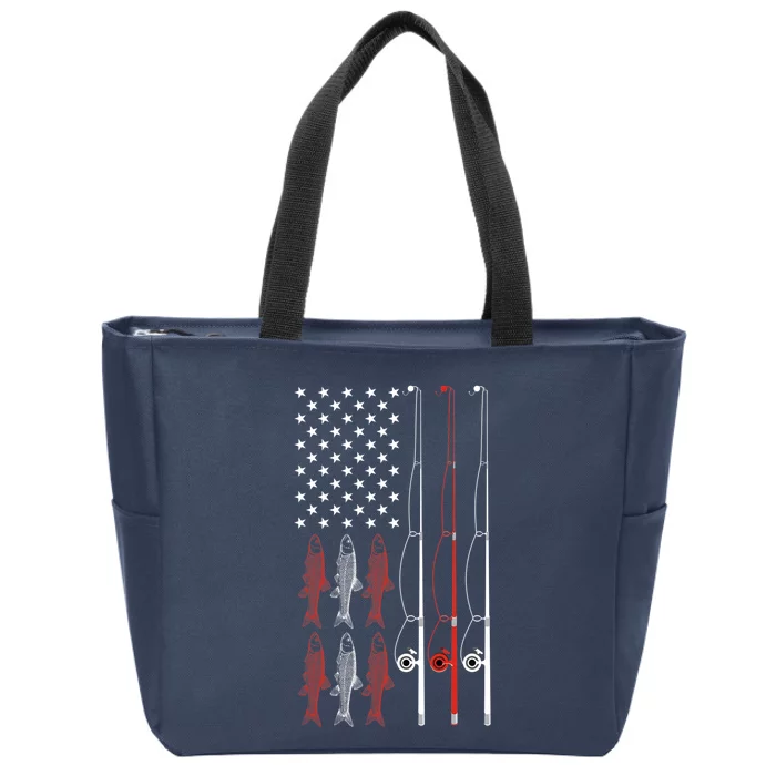 USA Flag Fishing Dad Grandpa Vintage Fishing Dad Zip Tote Bag