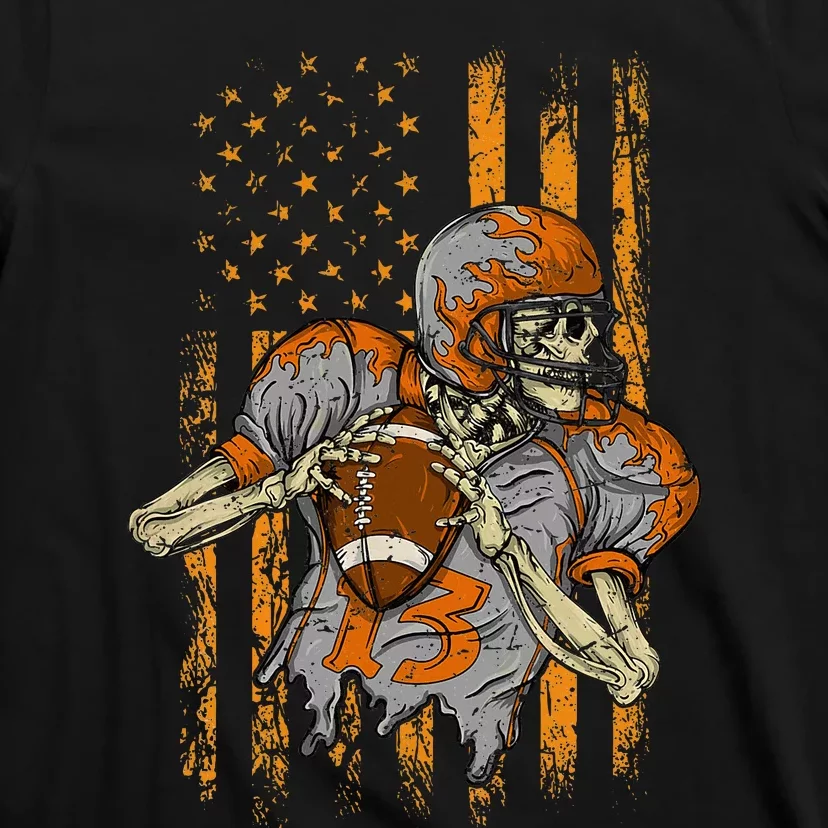 Us Flag Football Skeleton Halloween For Kids T-Shirt