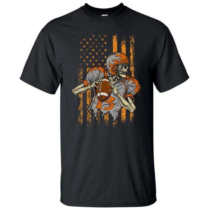 Us Flag Football Skeleton Halloween For Kids Tall T-Shirt