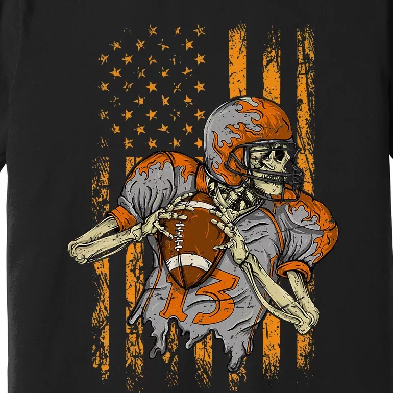 Us Flag Football Skeleton Halloween For Kids Premium T-Shirt