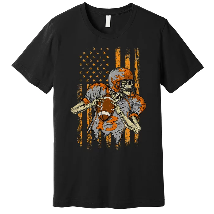 Us Flag Football Skeleton Halloween For Kids Premium T-Shirt