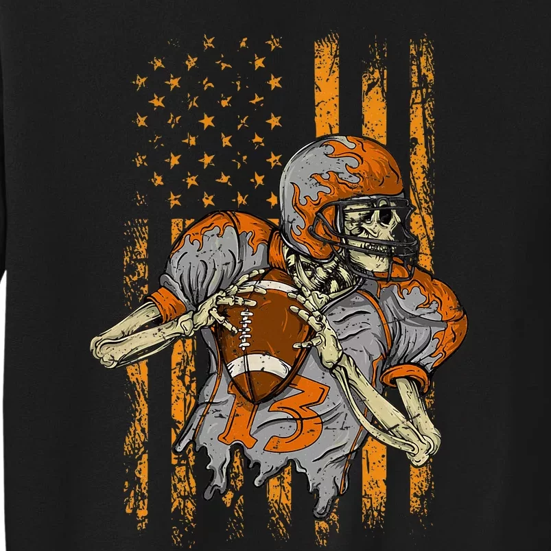 Us Flag Football Skeleton Halloween For Kids Tall Sweatshirt