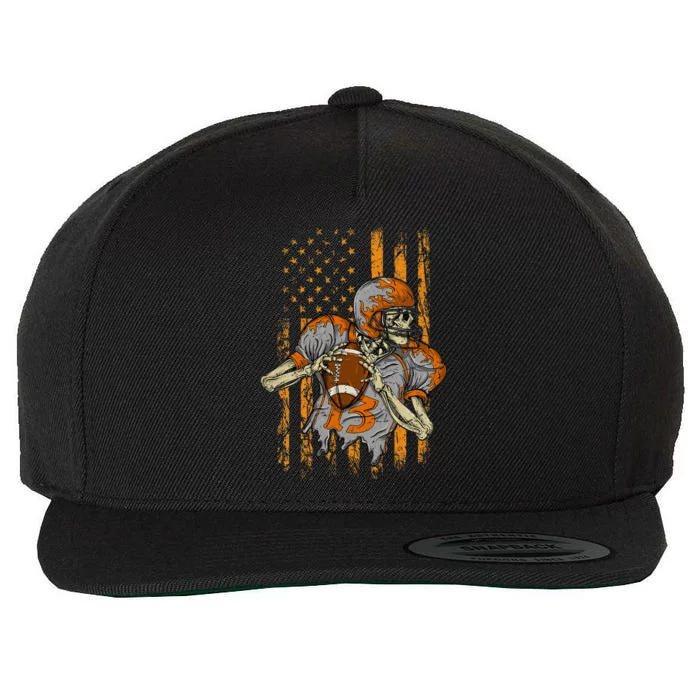 Us Flag Football Skeleton Halloween For Kids Wool Snapback Cap