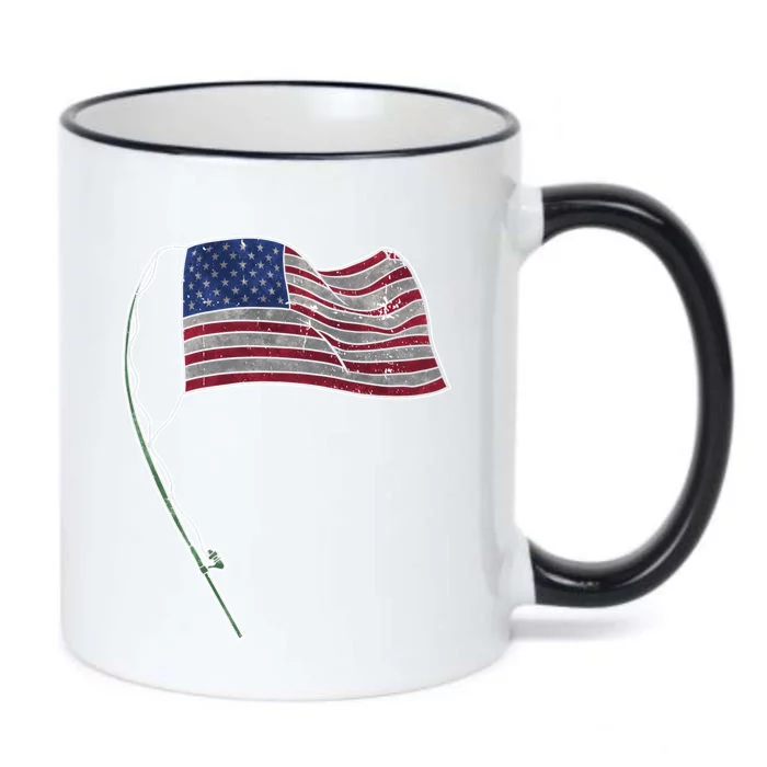 Usa Flag Fishing Sea Bass Fisher 4th Of July Gift Black Color Changing Mug