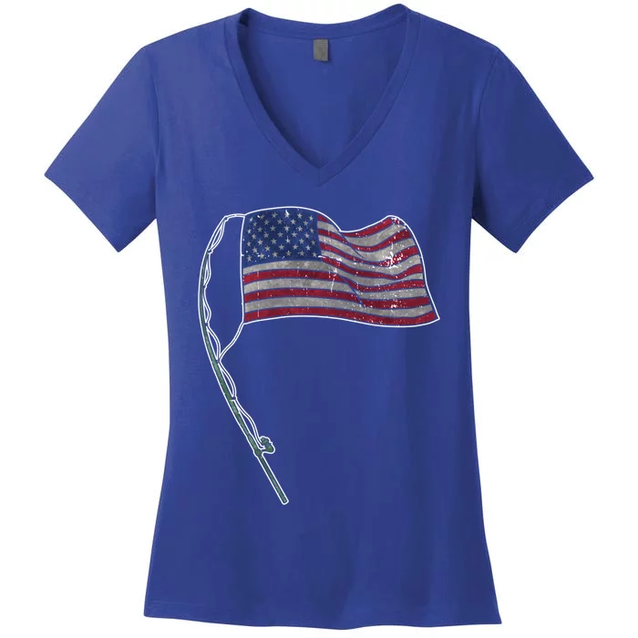 Usa Flag Fishing Sea Bass Fisher 4th Of July Gift Women's V-Neck T-Shirt