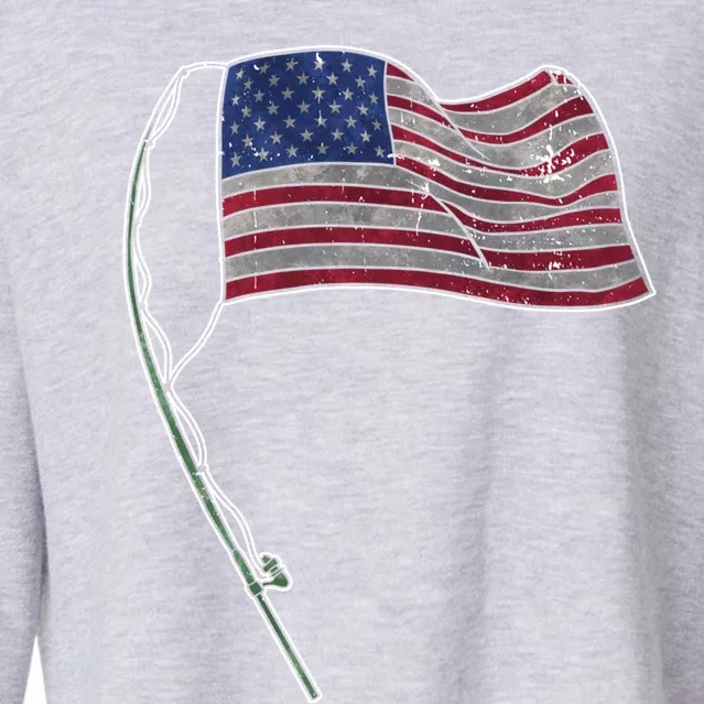 Usa Flag Fishing Sea Bass Fisher 4th Of July Gift Cropped Pullover Crew