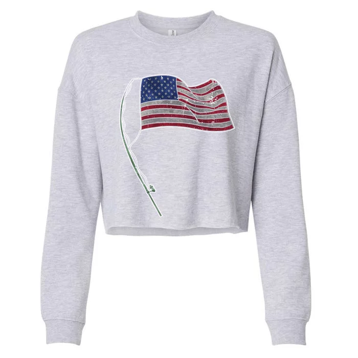 Usa Flag Fishing Sea Bass Fisher 4th Of July Gift Cropped Pullover Crew