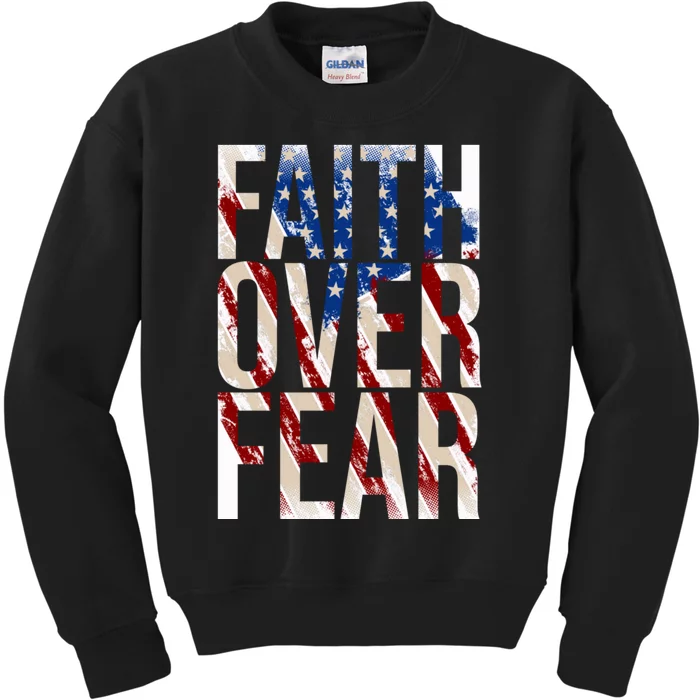 Usa Flag Faith Over Fear Christian American Jesus Kids Sweatshirt