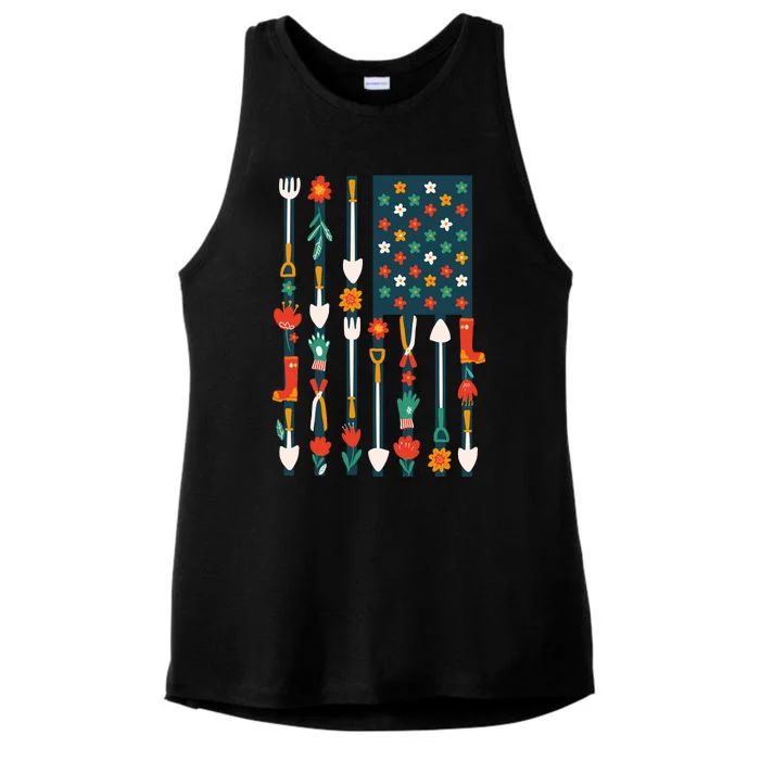 USA Flower Flag Garden Ladies Tri-Blend Wicking Tank