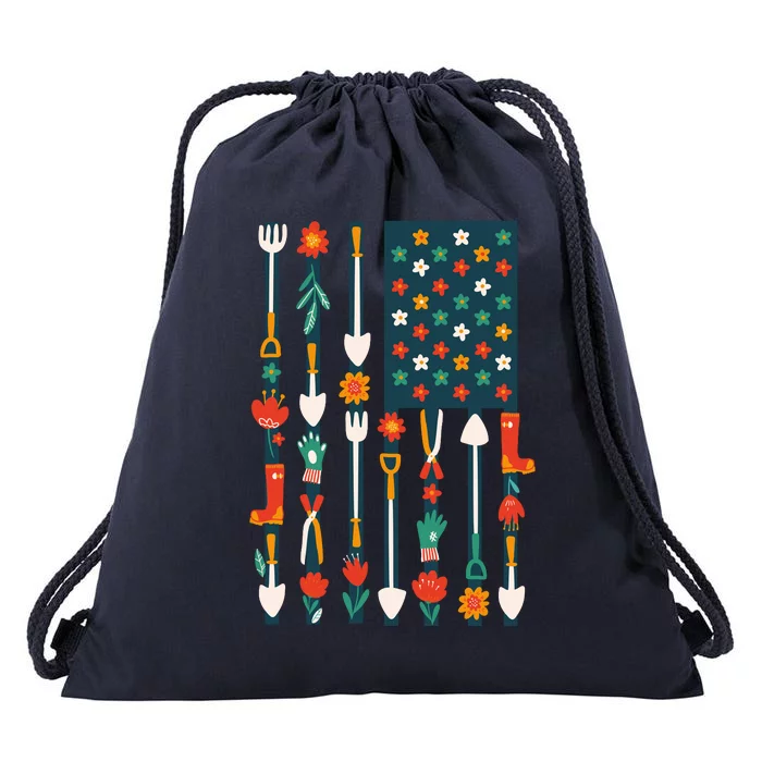 USA Flower Flag Garden Drawstring Bag