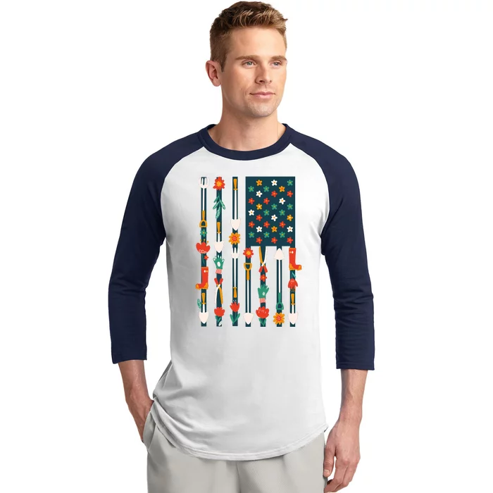 USA Flower Flag Garden Baseball Sleeve Shirt