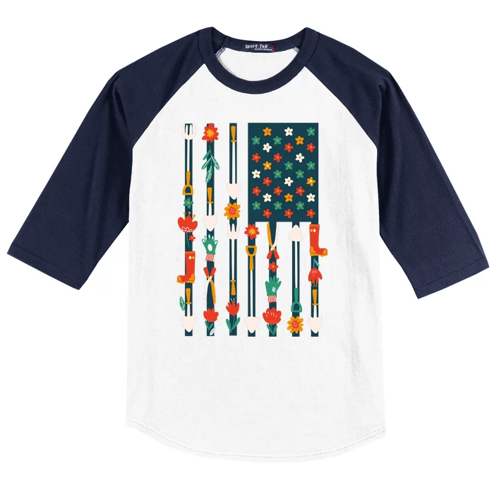 USA Flower Flag Garden Baseball Sleeve Shirt