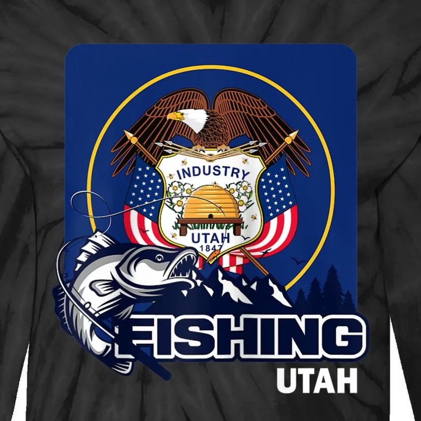 Utah Fishing Flag Of Utah Fishing In Utah Tie-Dye Long Sleeve Shirt