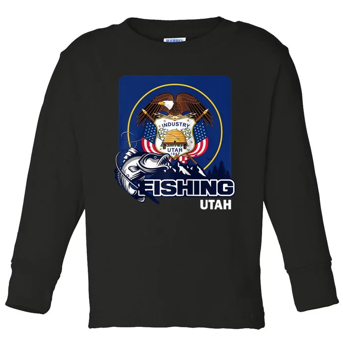 Utah Fishing Flag Of Utah Fishing In Utah Toddler Long Sleeve Shirt