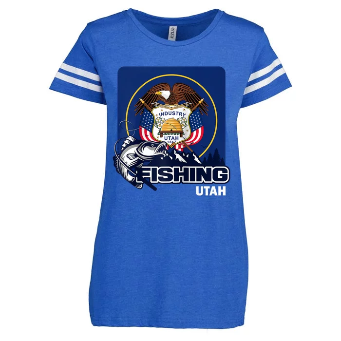 Utah Fishing Flag Of Utah Fishing In Utah Enza Ladies Jersey Football T-Shirt