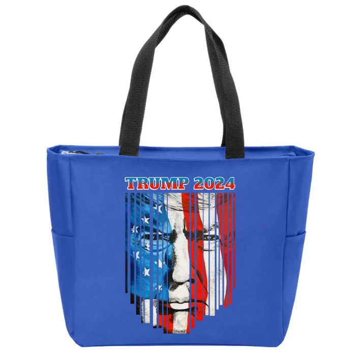 Us Flag Face Trump 2024 Vintage Donald Trump 4th Of July Gift Zip Tote Bag