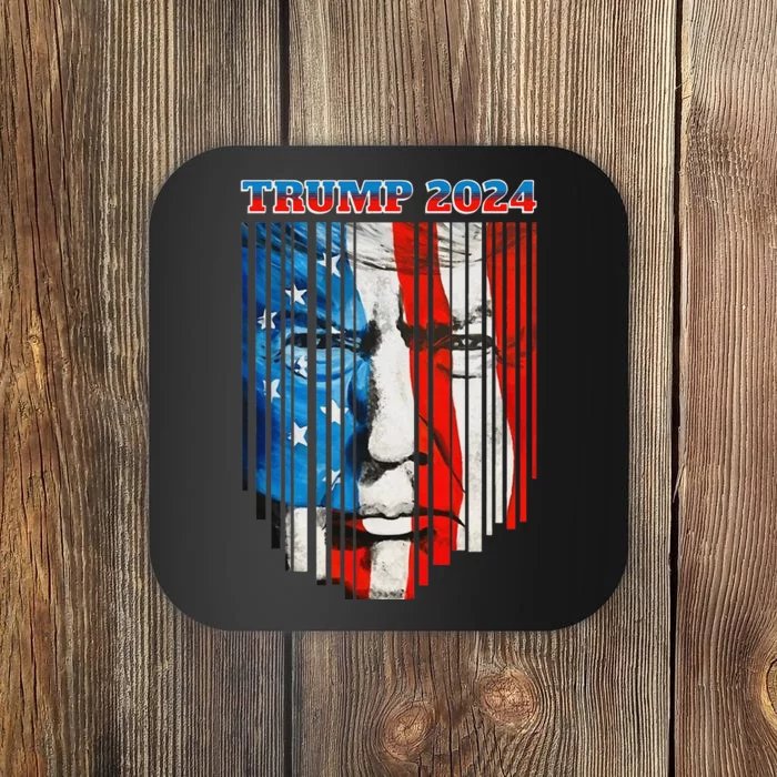 US Flag Face Trump 2024 Vintage Donald Trump 4th of July Coaster