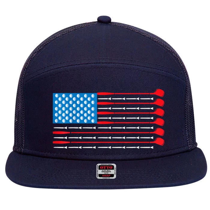 Usa Flag Golf Clubs & Golf Balls Patriotic Golf Gift 7 Panel Mesh Trucker Snapback Hat