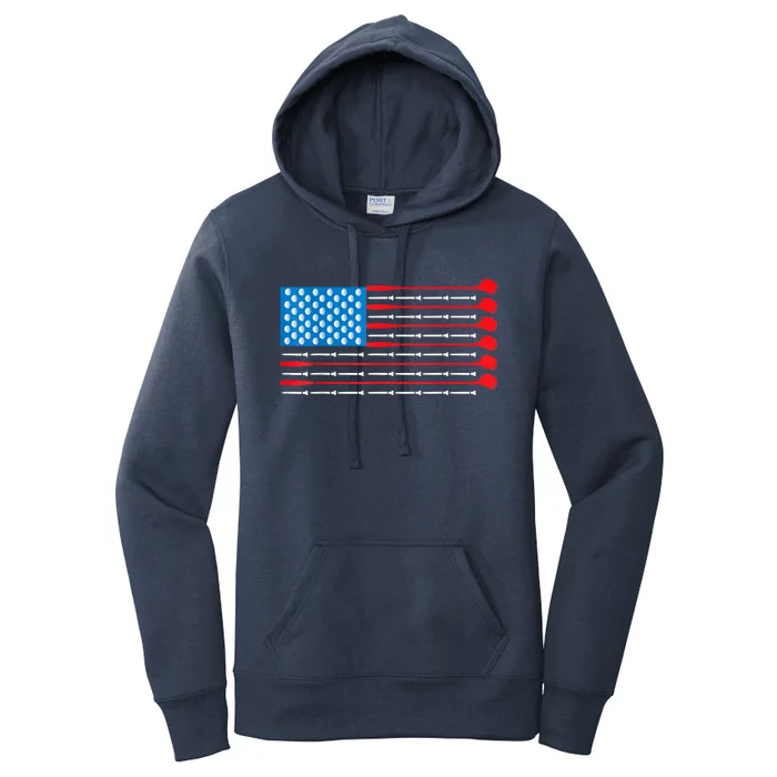 Usa Flag Golf Clubs & Golf Balls Patriotic Golf Gift Women's Pullover Hoodie