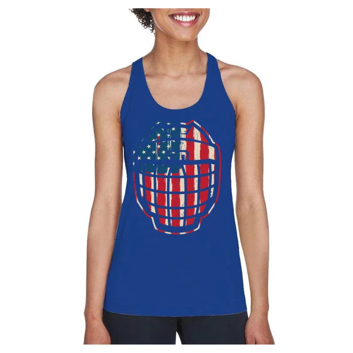 Usa Flag Goalie Helmet American Ice Hockey Lover Player Funny Gift Women's Racerback Tank