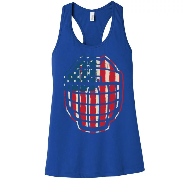 Usa Flag Goalie Helmet American Ice Hockey Lover Player Funny Gift Women's Racerback Tank