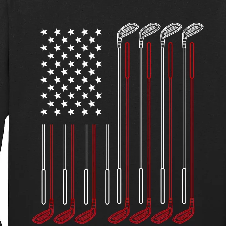 Us Flag Golfer Golfing Sport Golf Course American Pride Golf Gift Tall Long Sleeve T-Shirt