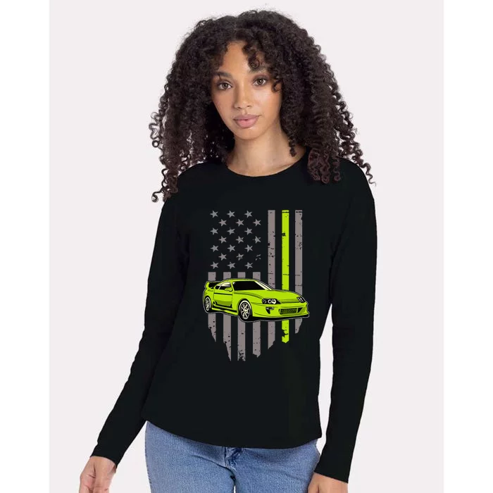 Usa Flag Green Mk4 Jdm Tokyo Supra Drift Car Street Racing Womens Cotton Relaxed Long Sleeve T-Shirt