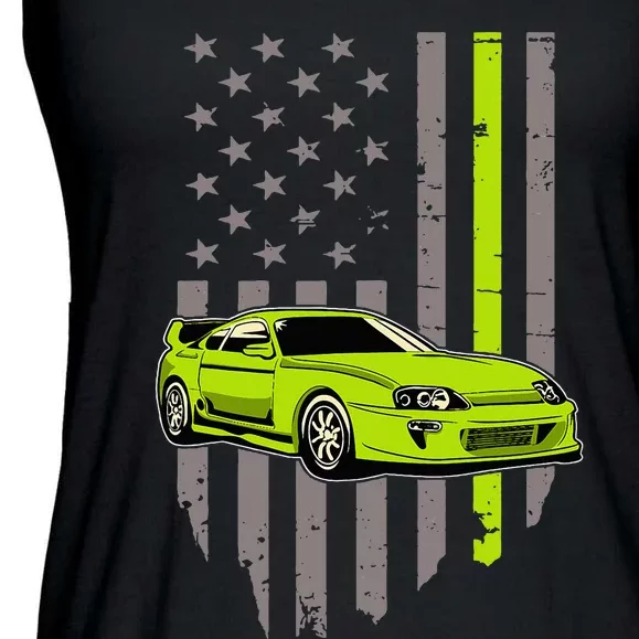 Usa Flag Green Mk4 Jdm Tokyo Supra Drift Car Street Racing Ladies Essential Flowy Tank