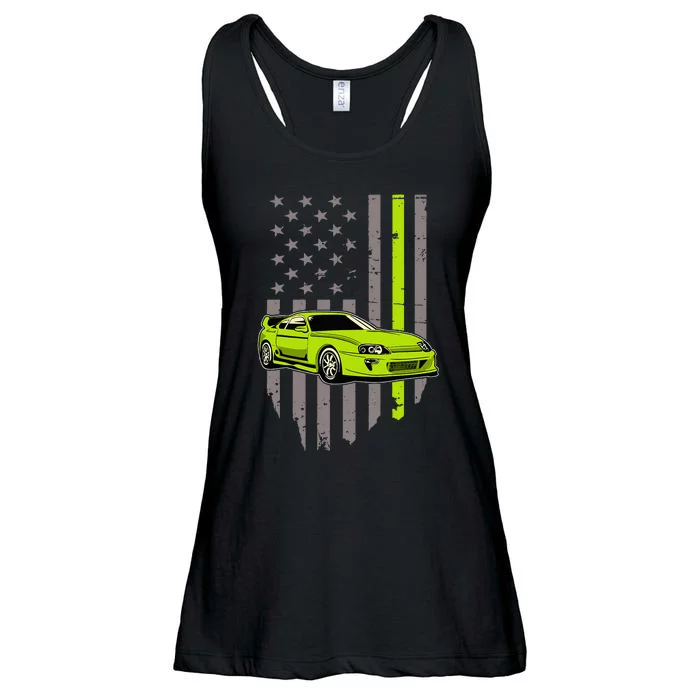 Usa Flag Green Mk4 Jdm Tokyo Supra Drift Car Street Racing Ladies Essential Flowy Tank