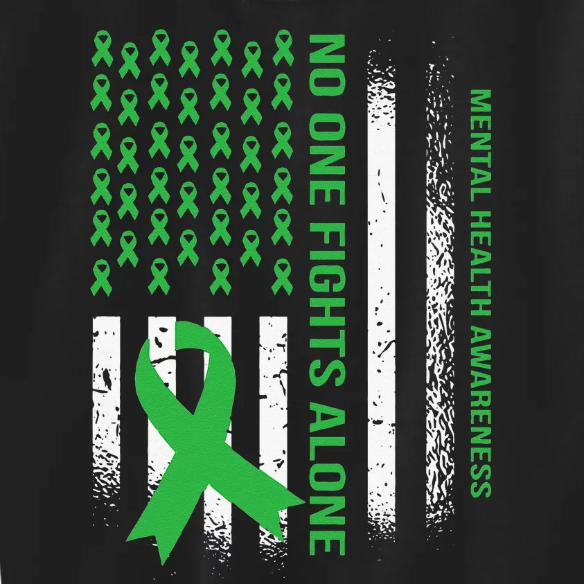 US Flag Green Ribbon Mental Health Awareness Kids Sweatshirt