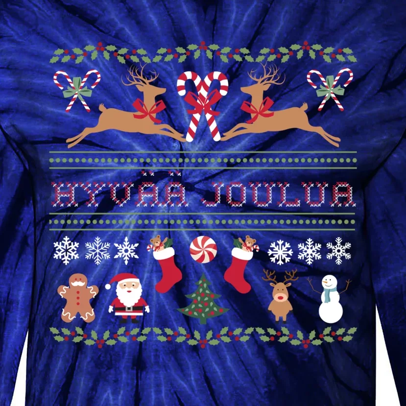 Ugly Finnish Hyvaa Joulua Merry Christmas Novelty Apparel Tie-Dye Long Sleeve Shirt