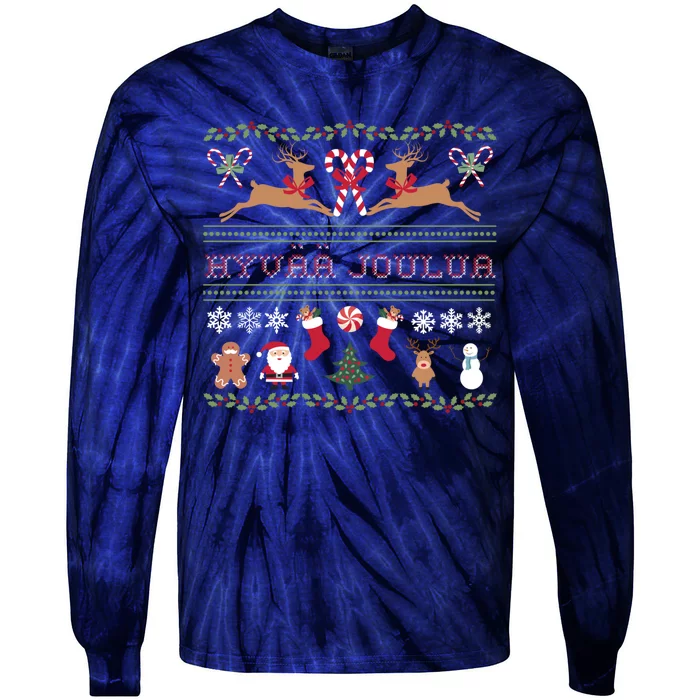 Ugly Finnish Hyvaa Joulua Merry Christmas Novelty Apparel Tie-Dye Long Sleeve Shirt