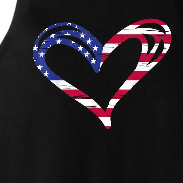 USA Flag Heart American Patriotic Armed Forces Memorial Day Ladies Tri-Blend Wicking Tank